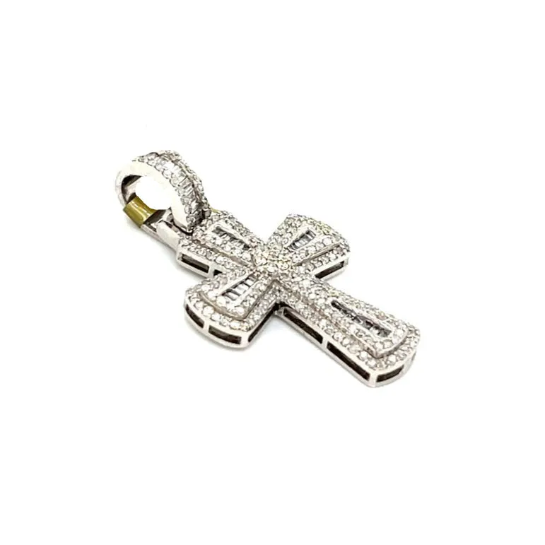 White Gold 14k Cross Pendant with 1.4ct of Real Natural Diamonds - PD1233