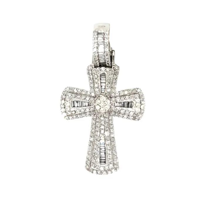 White Gold 14k Cross Pendant with 1.4ct of Real Natural Diamonds - PD1233