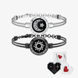 [White Heart Gift Packaging] Sun&Moon Touch Bracelets with Snake Chain (Black Silver)
