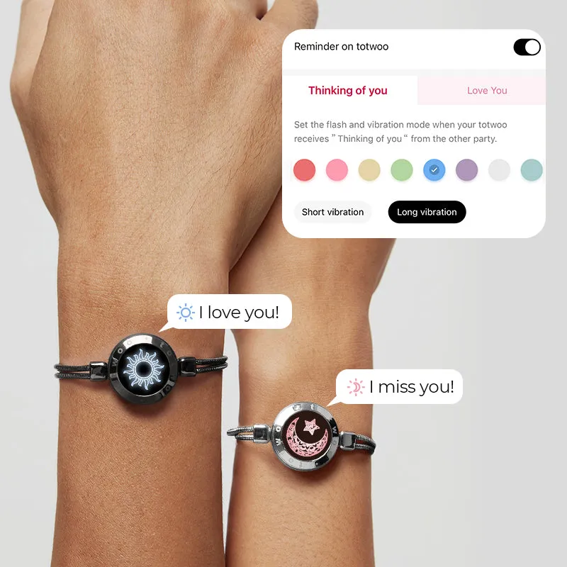[White Heart Gift Packaging] Sun&Moon Touch Bracelets with Snake Chain (Black Silver)