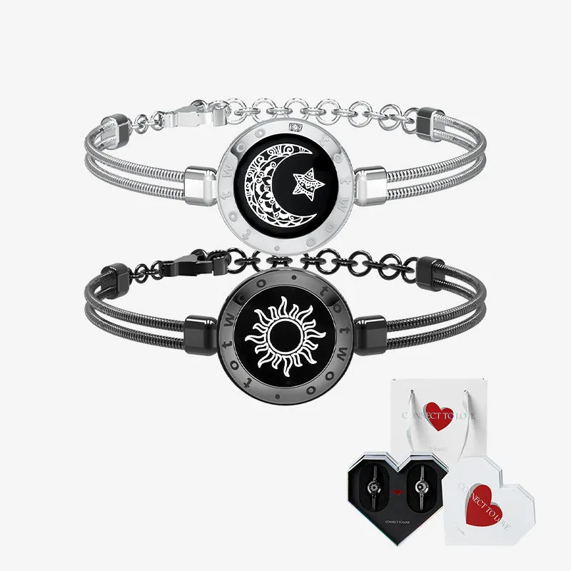 [White Heart Gift Packaging] Sun&Moon Touch Bracelets with Snake Chain (Black Silver)