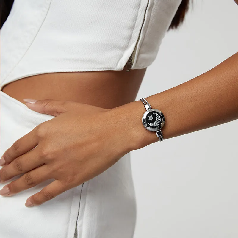 [White Heart Gift Packaging] Sun&Moon Touch Bracelets with Snake Chain (Black Silver)