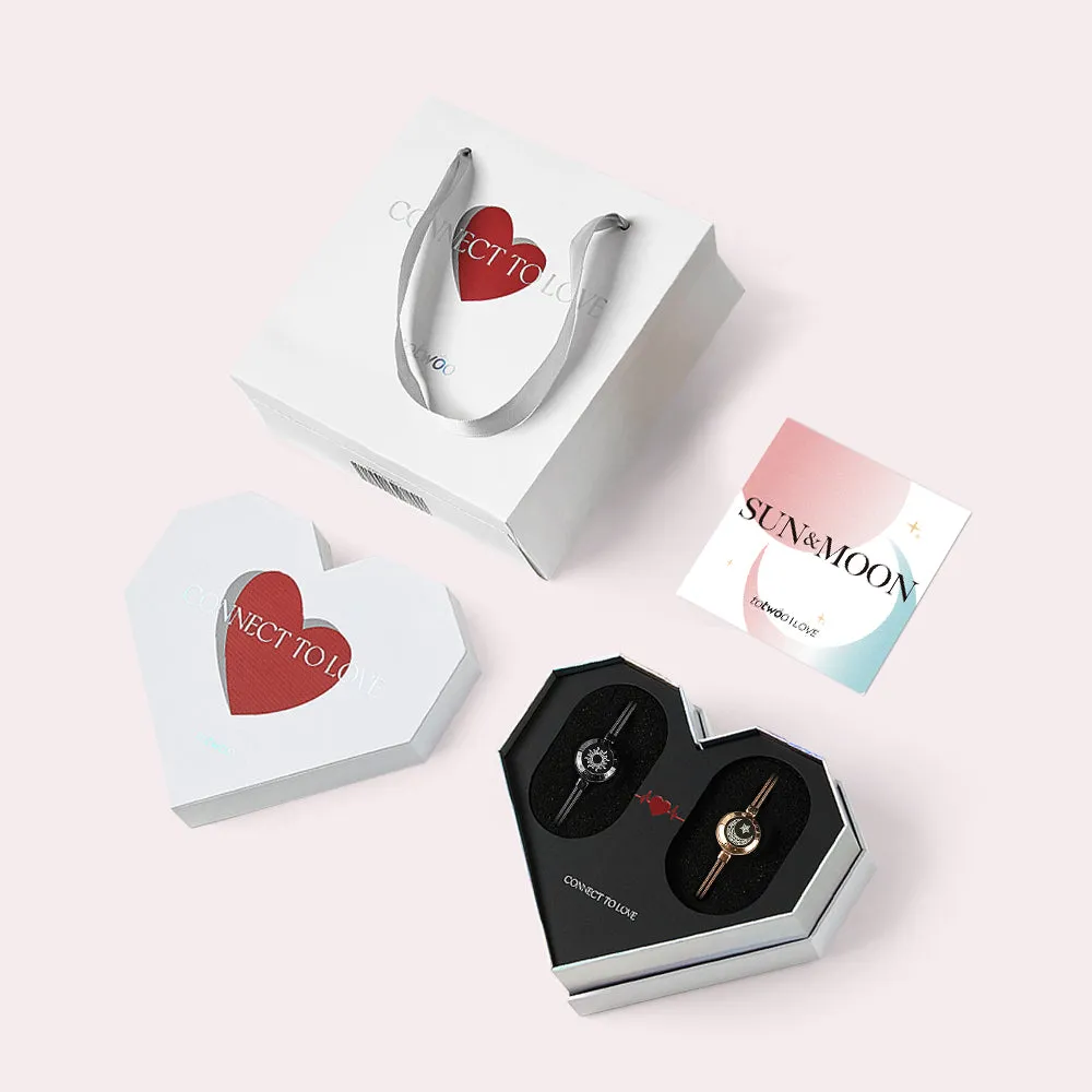 [White Heart Gift Packaging] Sun&Moon Touch Bracelets with Snake Chain