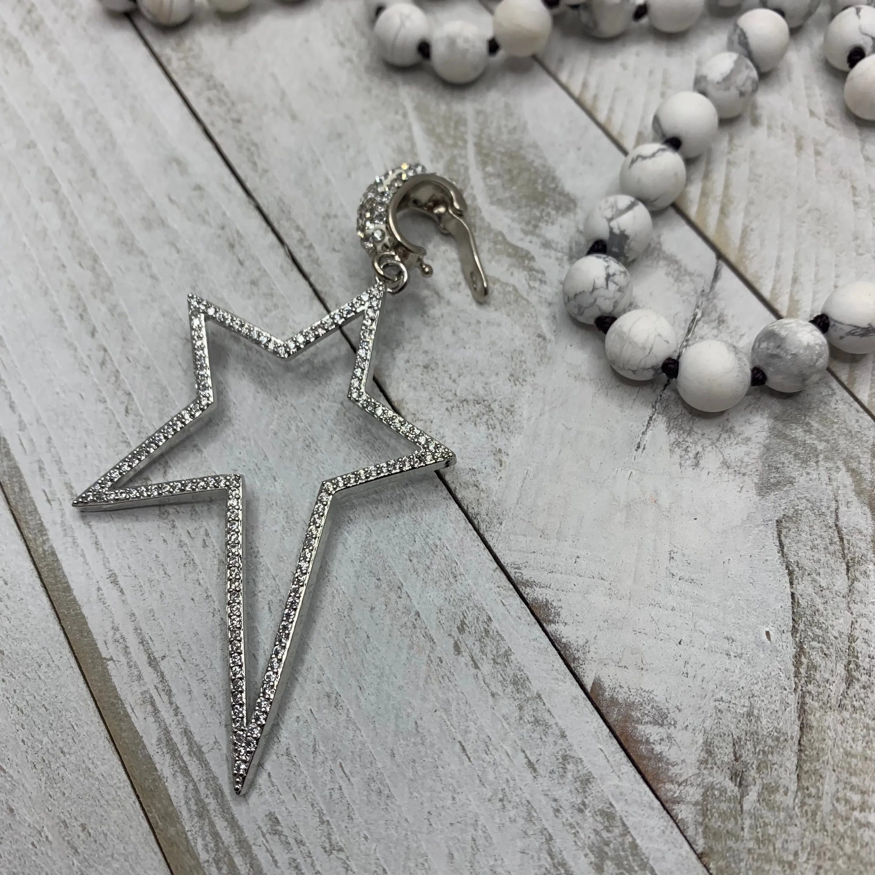 White Howlite Beads Necklace with a Removable CZ Star Pendant 310-30 | Erika Williner Designs