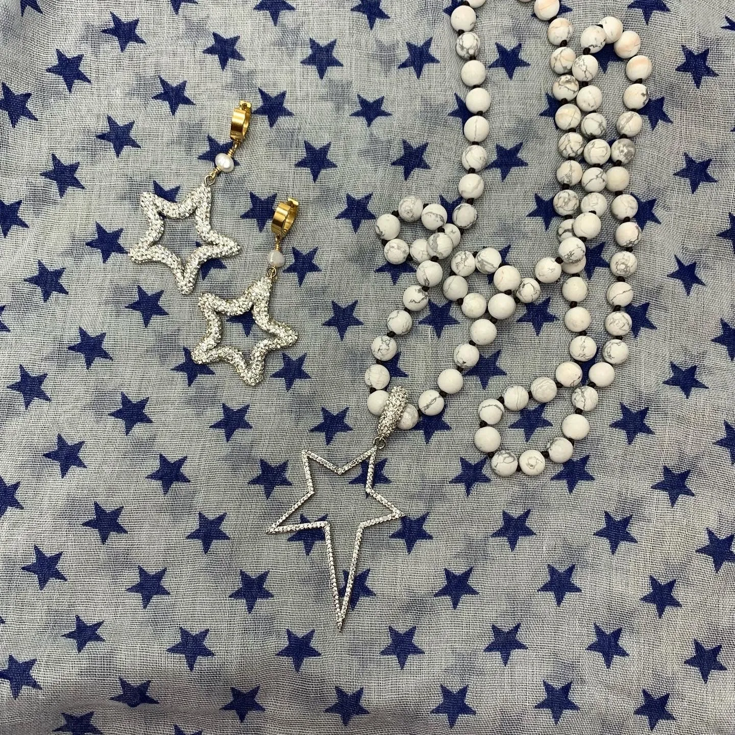 White Howlite Beads Necklace with a Removable CZ Star Pendant 310-30 | Erika Williner Designs