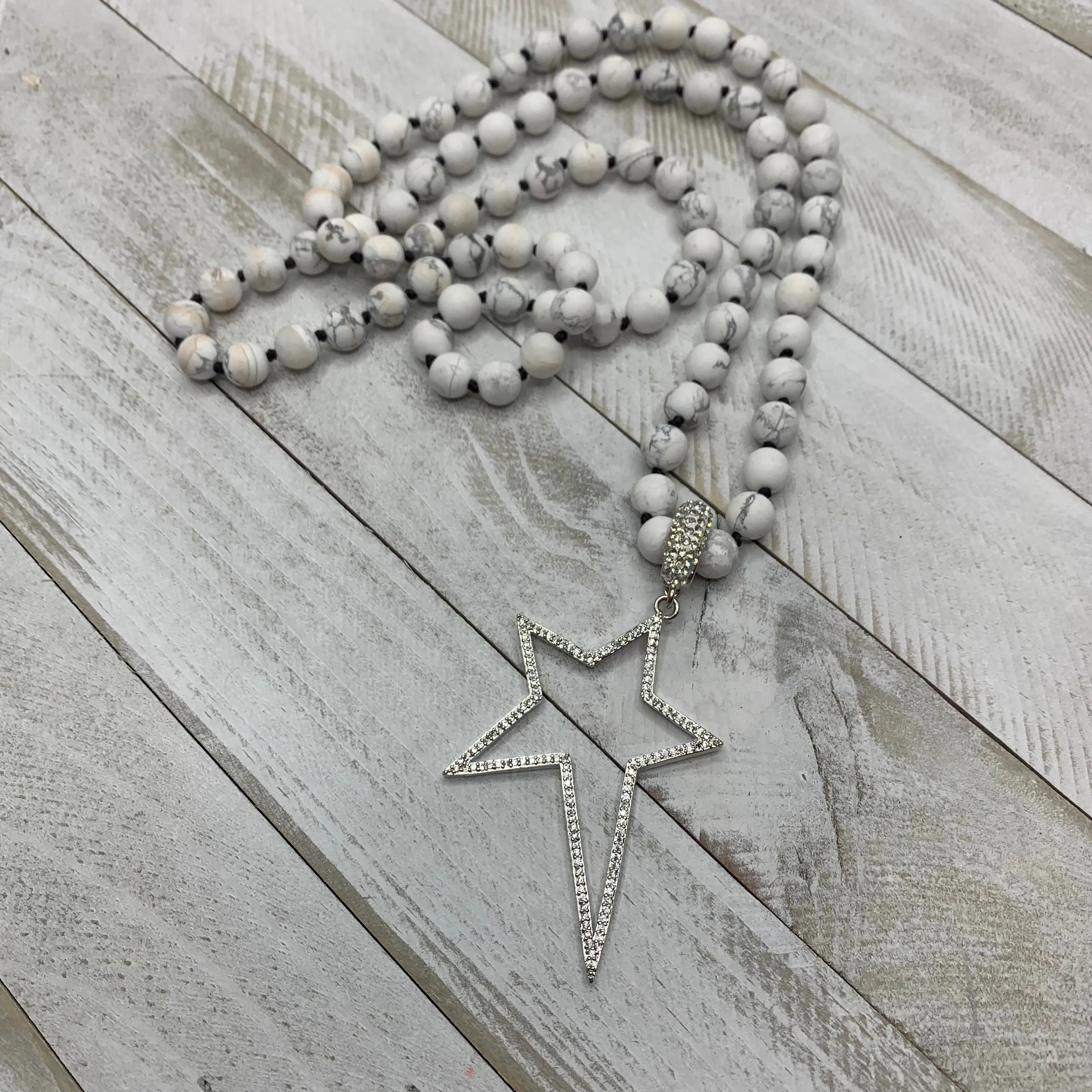White Howlite Beads Necklace with a Removable CZ Star Pendant 310-30 | Erika Williner Designs
