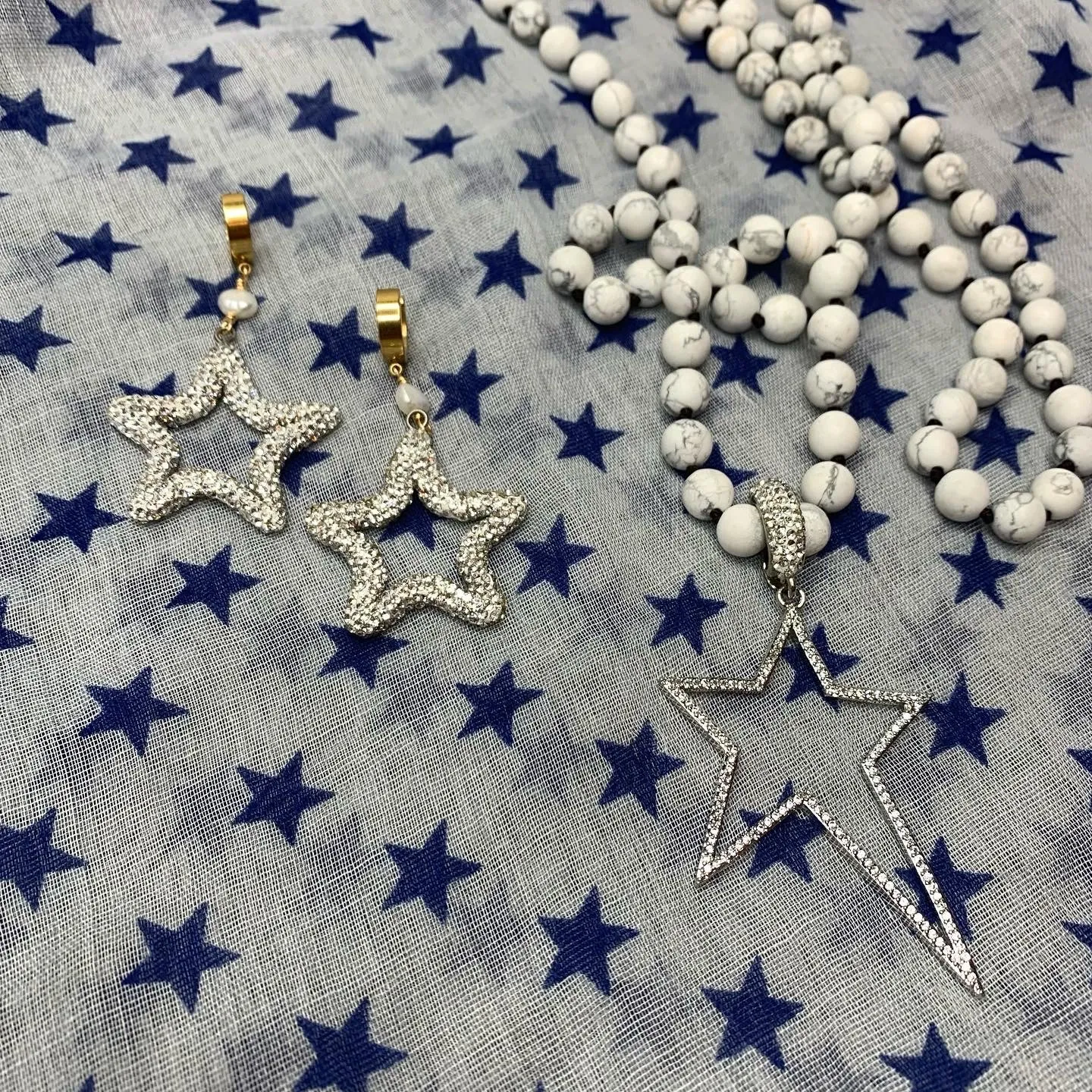 White Howlite Beads Necklace with a Removable CZ Star Pendant 310-30 | Erika Williner Designs