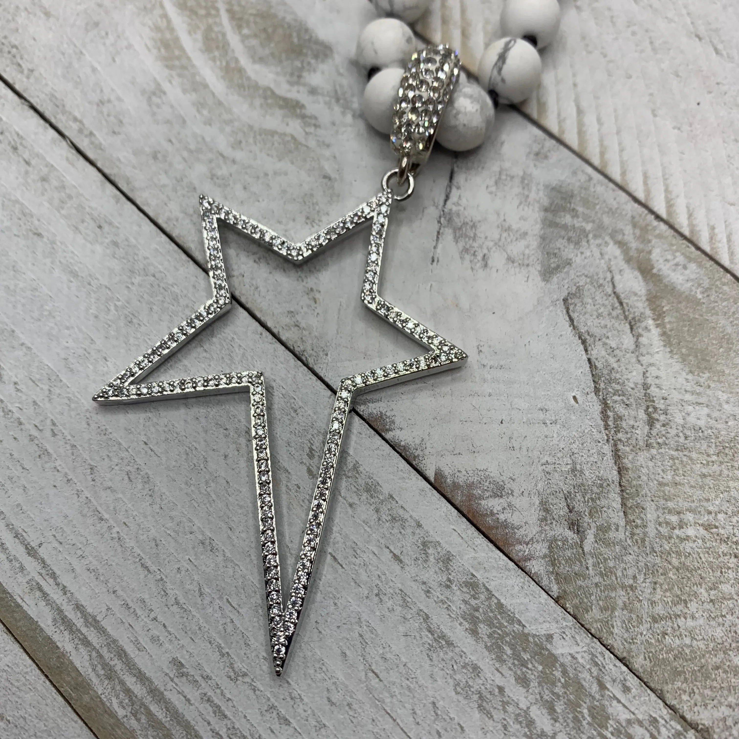 White Howlite Beads Necklace with a Removable CZ Star Pendant 310-30 | Erika Williner Designs