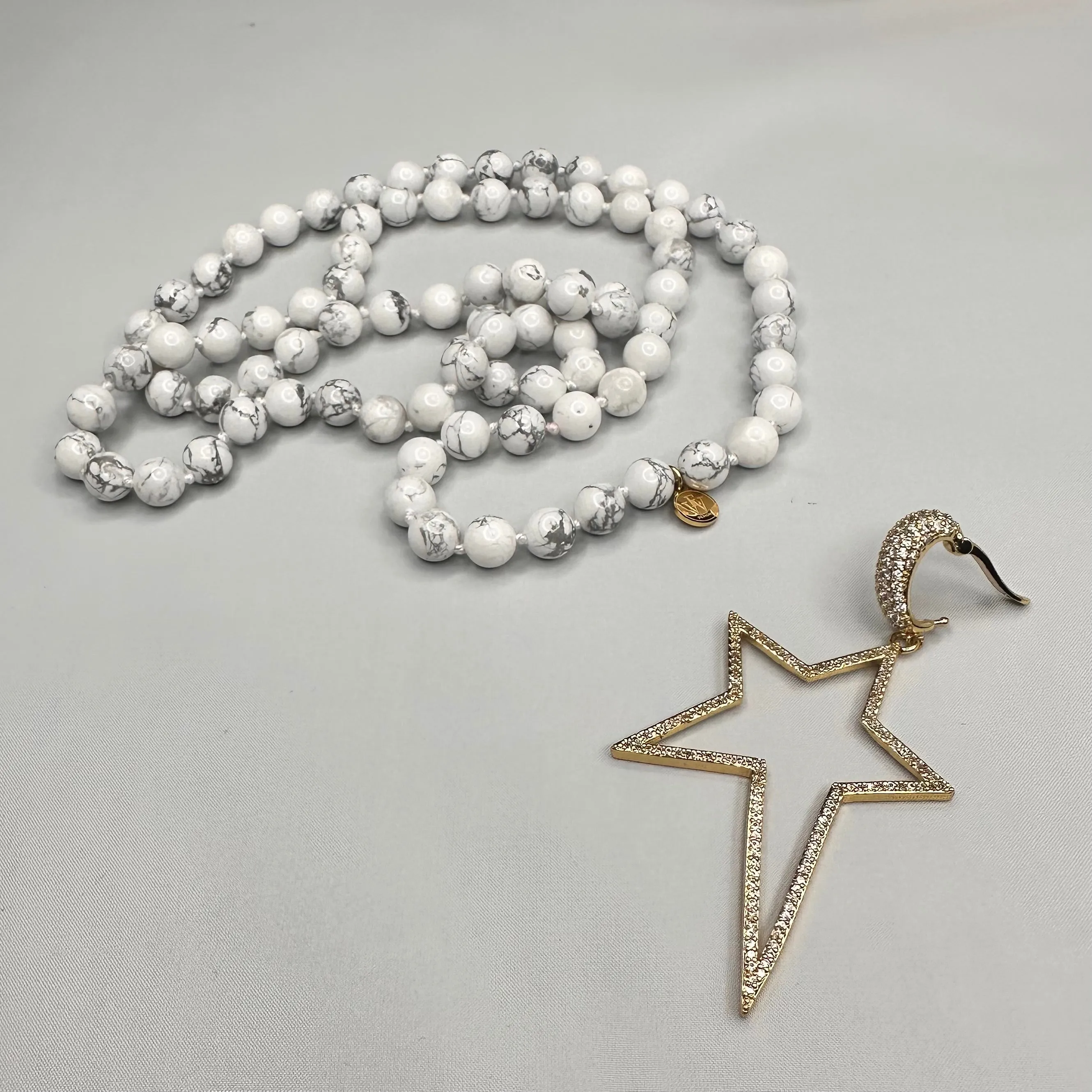 White Howlite Beads Necklace with a Removable CZ Star Pendant 310-30 | Erika Williner Designs