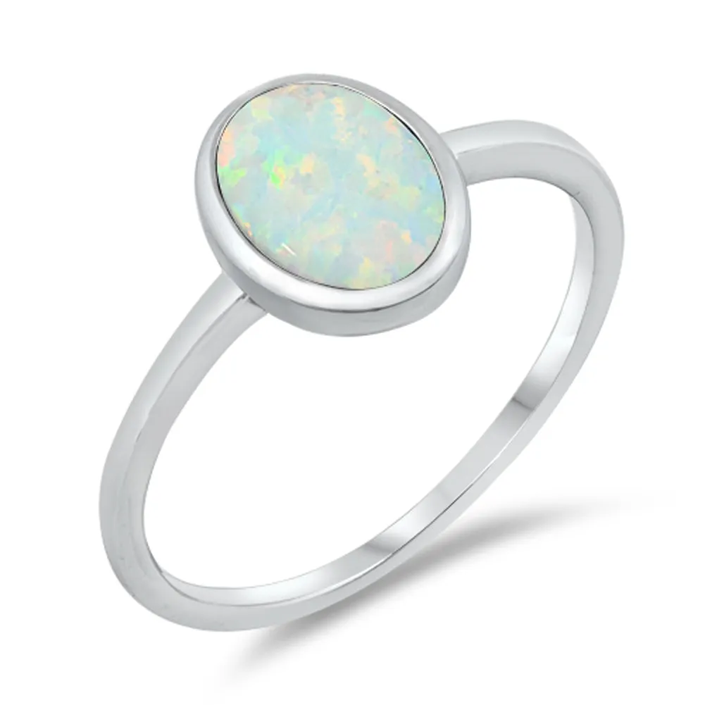 White Lab Opal Oval Solitaire Cute Ring New .925 Sterling Silver Band Sizes 4-10