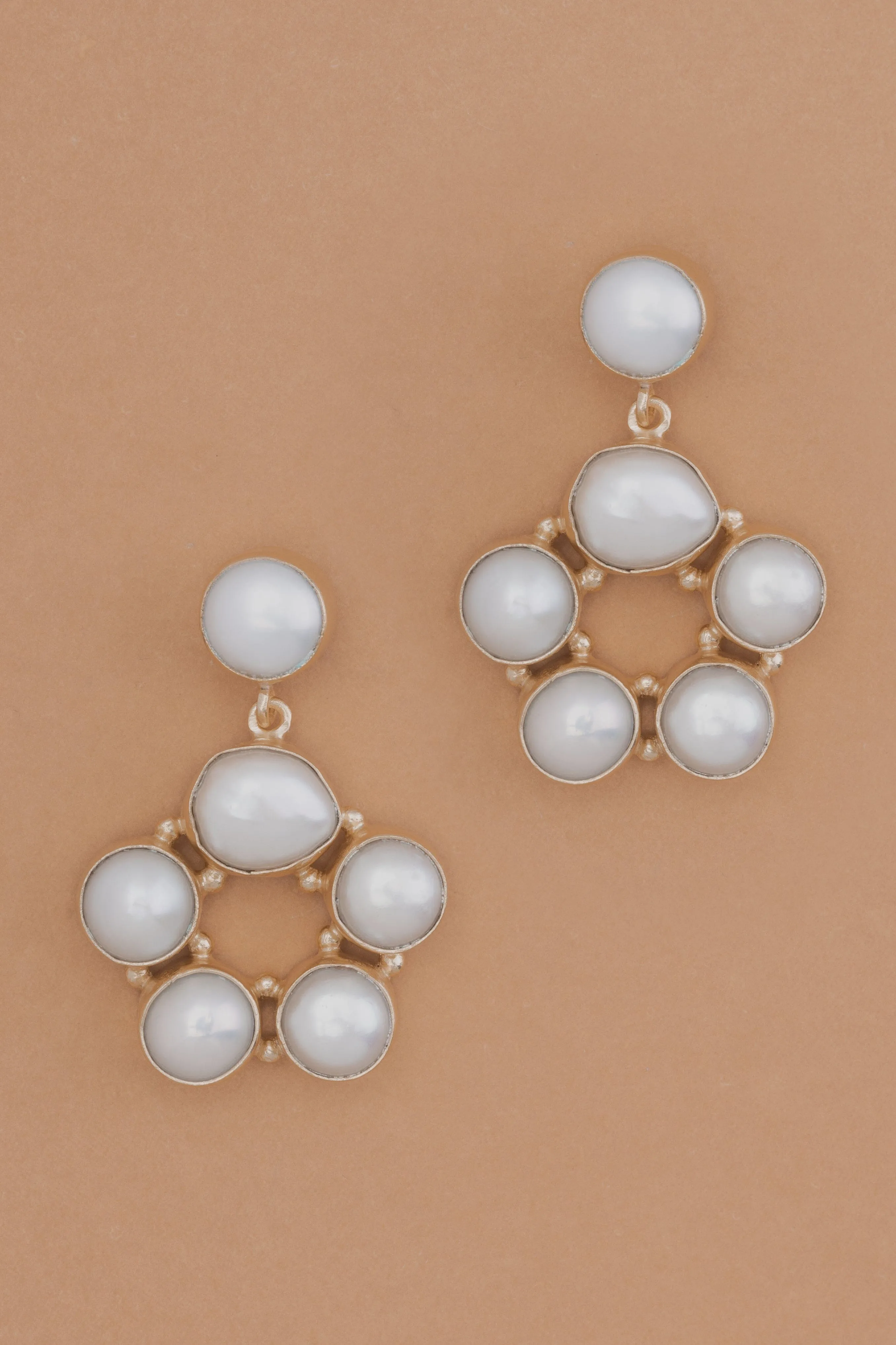 White Pearl Circle Drop Earrings