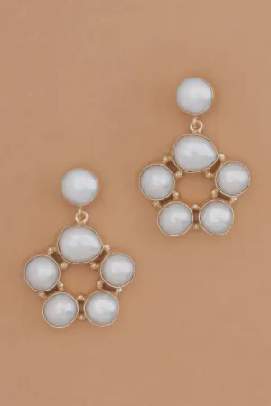 White Pearl Circle Drop Earrings
