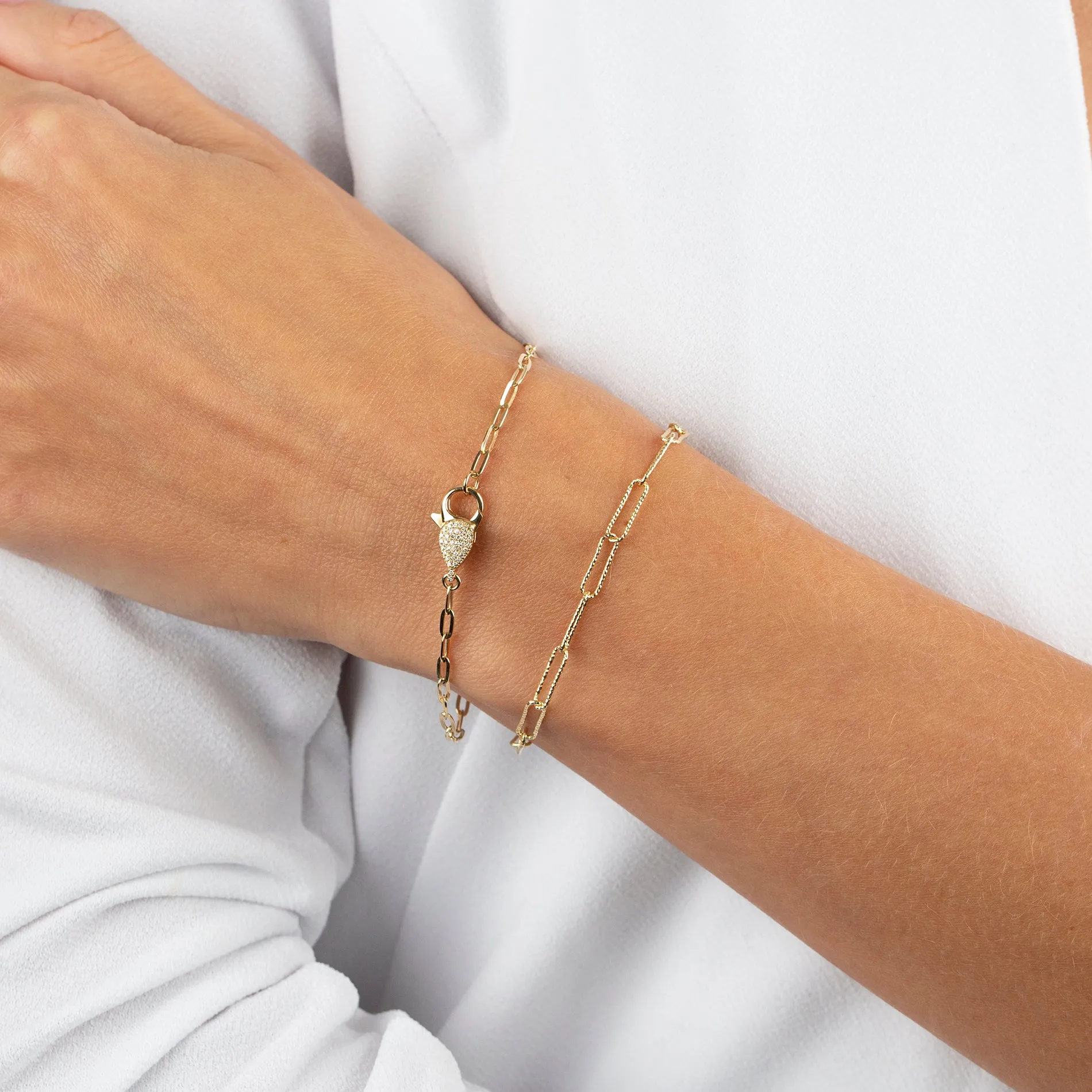 Wire Diamond Cut Link Bracelet 14K