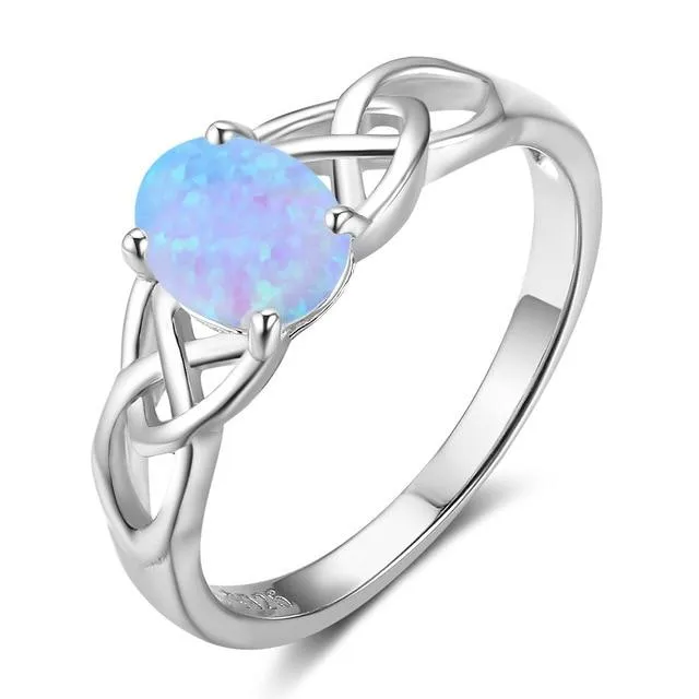 Women Jewelry 925 Sterling Silver Ring With Oval Milky Opal Stone Wedding Bands Romantic Style Gifts
