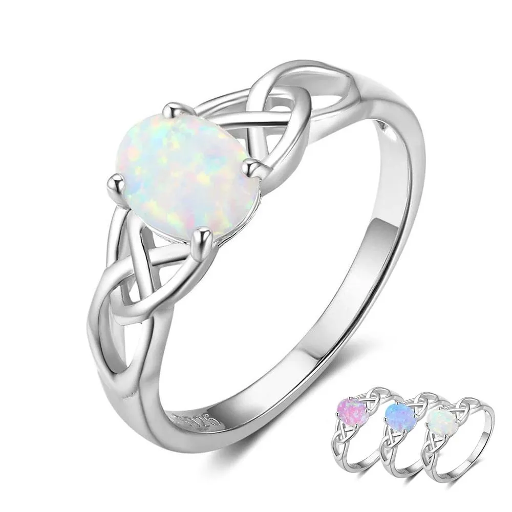 Women Jewelry 925 Sterling Silver Ring With Oval Milky Opal Stone Wedding Bands Romantic Style Gifts