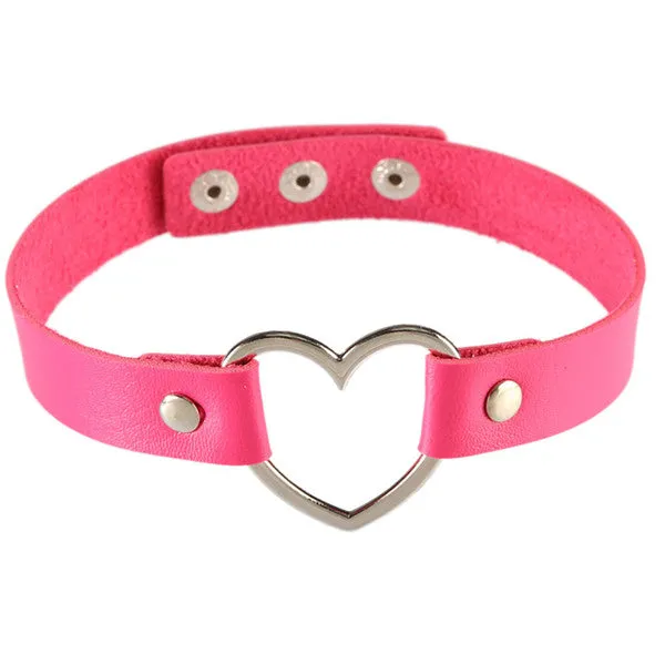 Women Lady Punk Goth Harajuku Grunge Leather Rivet Heart Collar Choker Statement Necklace Jewelry 14 Color
