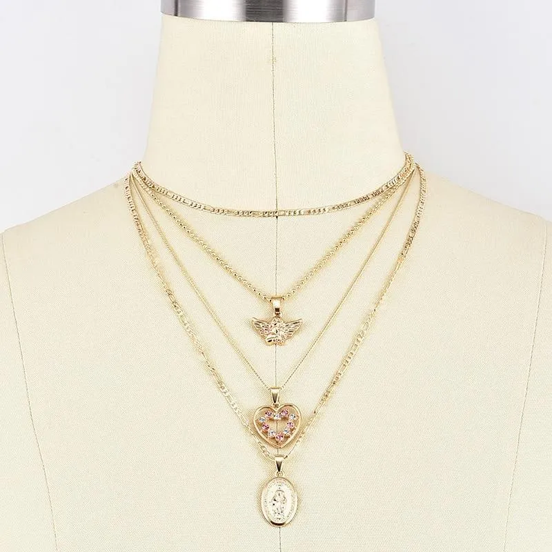 Women Necklaces Angel Heart Pink Crystal Perfect Gift For  Girls Luxury Jewelry Cool Style Necklace
