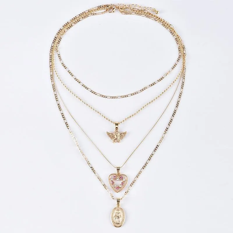 Women Necklaces Angel Heart Pink Crystal Perfect Gift For  Girls Luxury Jewelry Cool Style Necklace