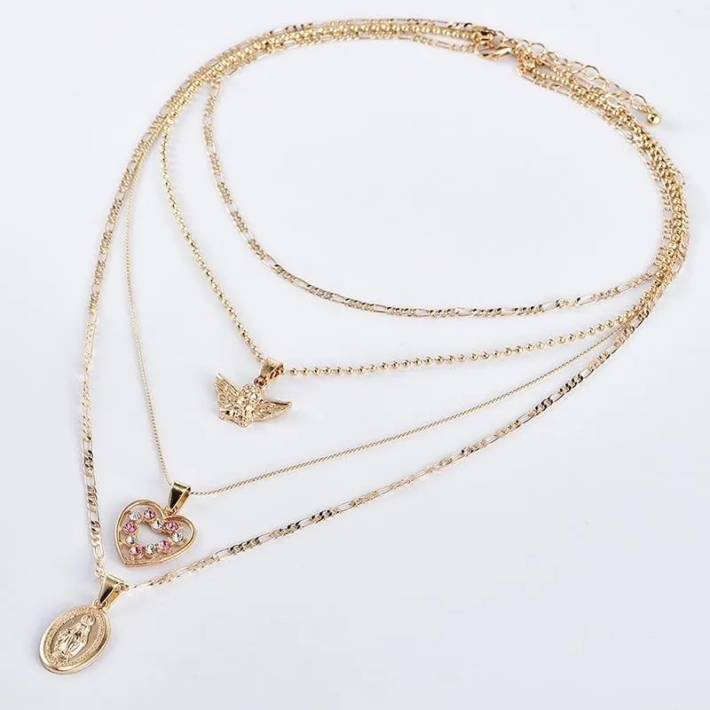 Women Necklaces Angel Heart Pink Crystal Perfect Gift For  Girls Luxury Jewelry Cool Style Necklace