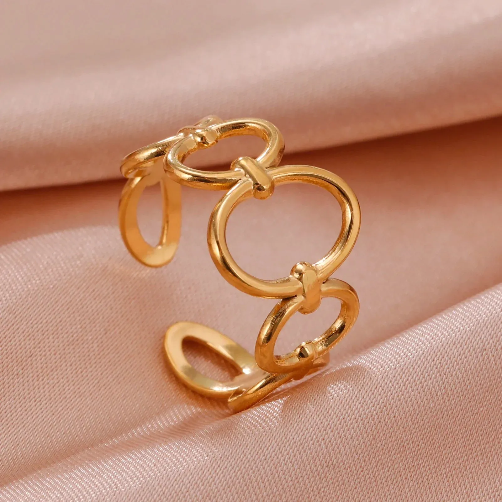 Women Rings Geometric Heart Aesthetic Adjustable Open Finger Ring Fashion Party Jewelry Gifts