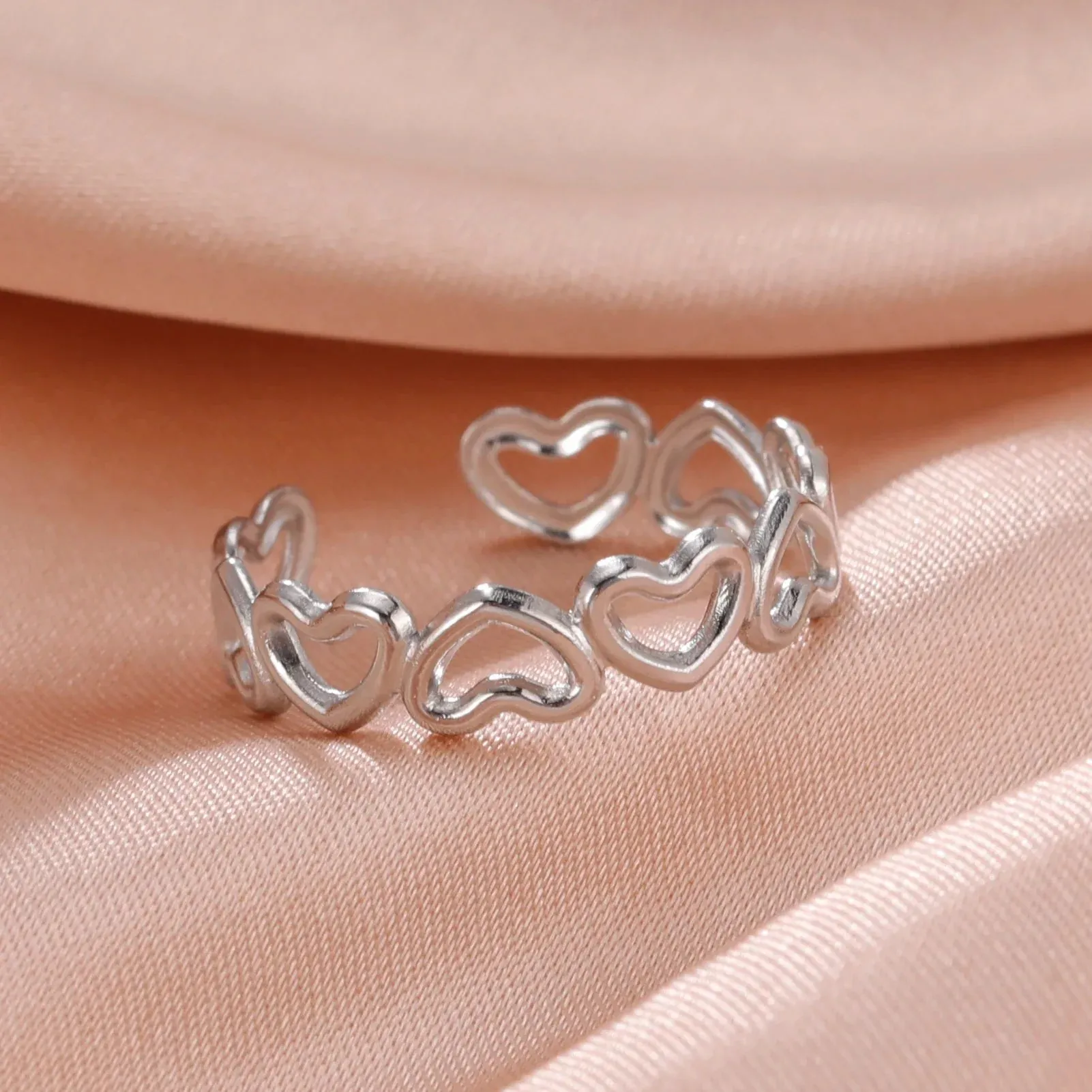 Women Rings Geometric Heart Aesthetic Adjustable Open Finger Ring Fashion Party Jewelry Gifts