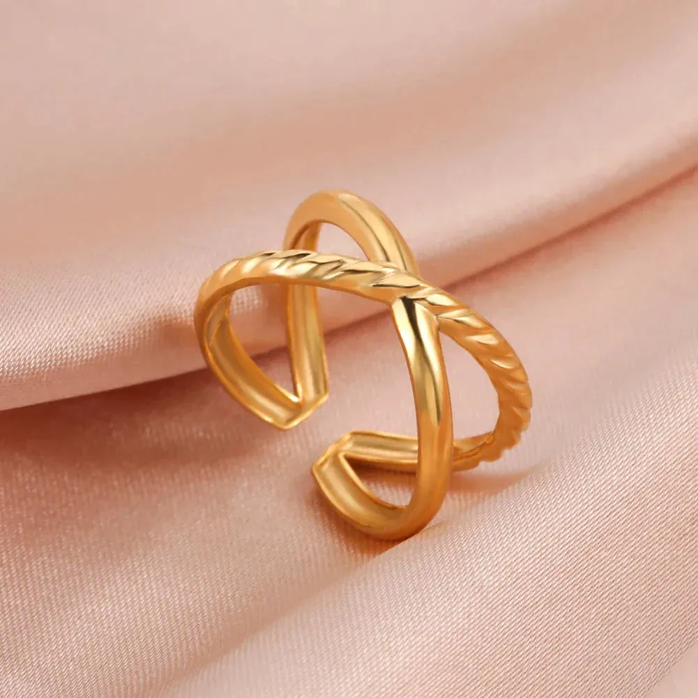 Women Rings Geometric Heart Aesthetic Adjustable Open Finger Ring Fashion Party Jewelry Gifts