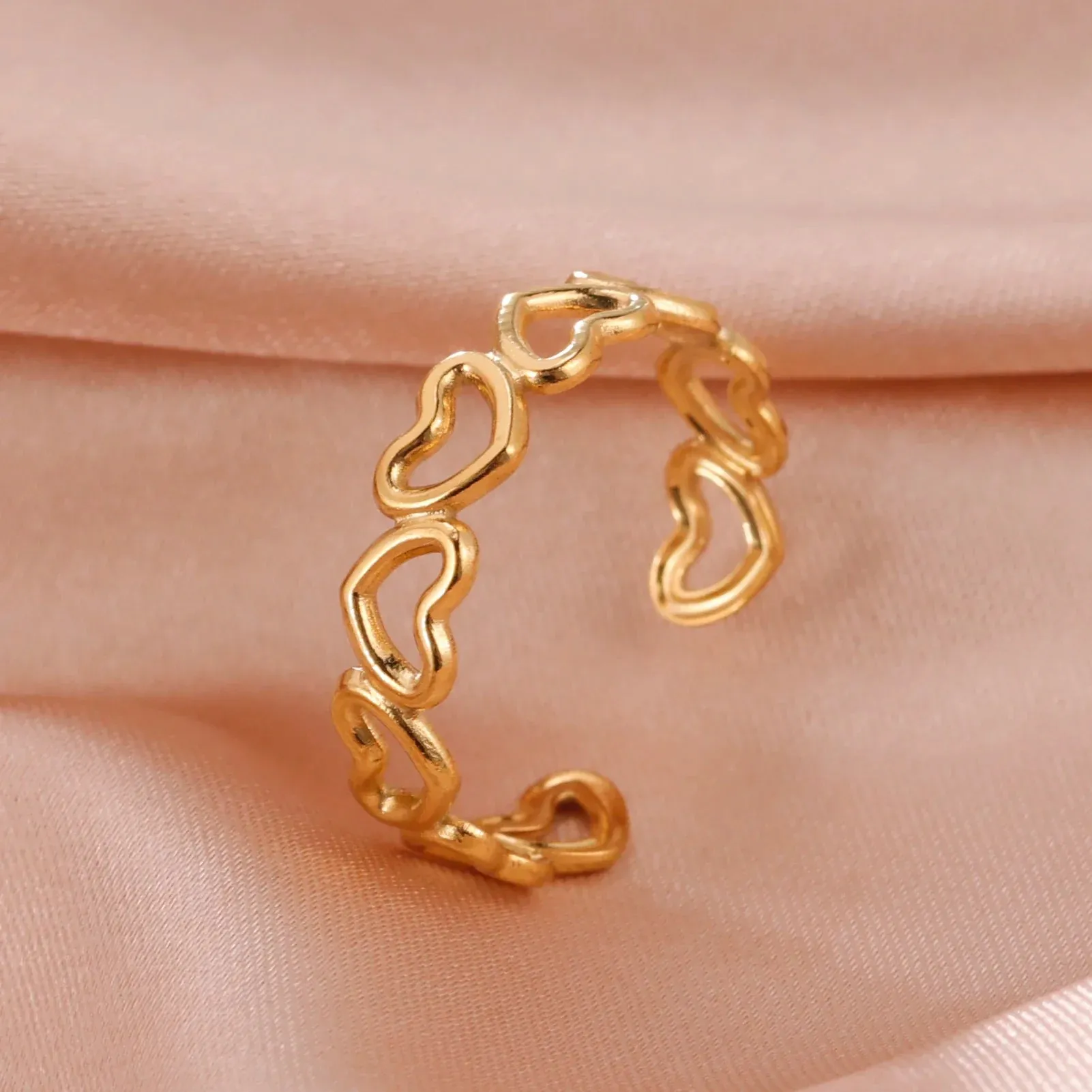 Women Rings Geometric Heart Aesthetic Adjustable Open Finger Ring Fashion Party Jewelry Gifts