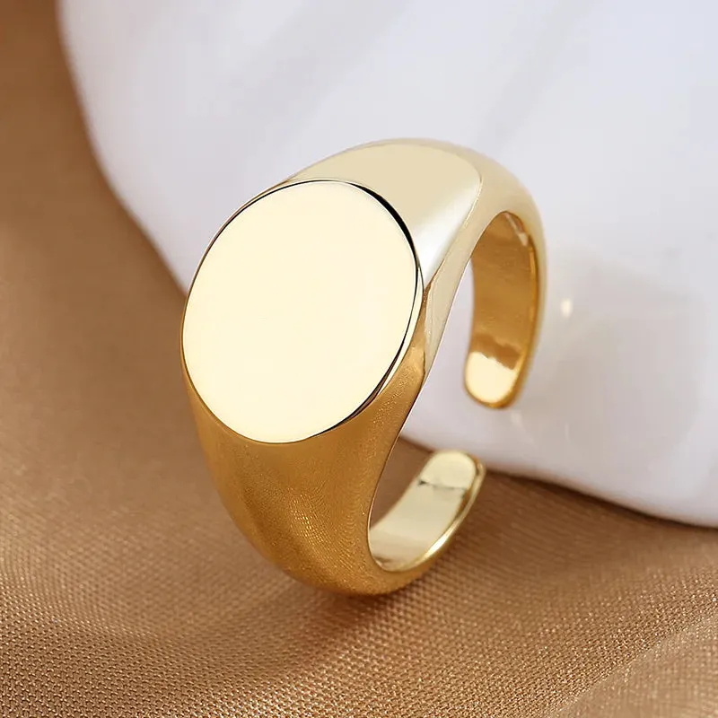 Women's Fashion Geometric Open Rings Accessory Black/White Round Epoxy Glossy Disk Female Trendy Golden Ring Jewelry Best Gifts