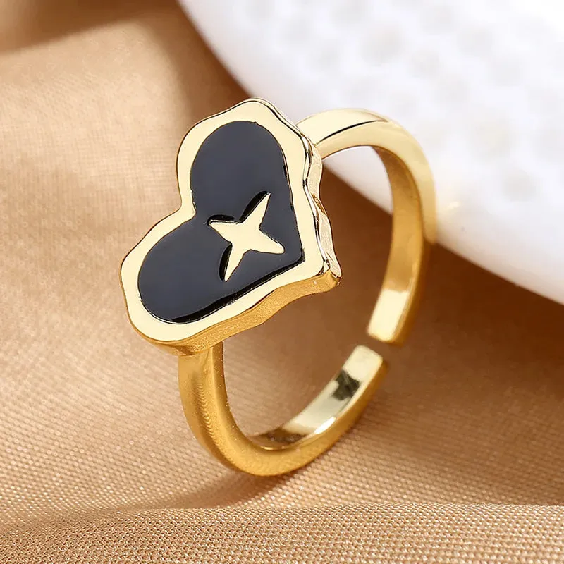 Women's Fashion Geometric Open Rings Accessory Black/White Round Epoxy Glossy Disk Female Trendy Golden Ring Jewelry Best Gifts