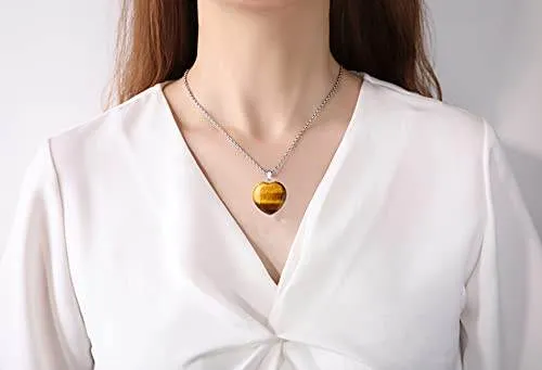 XIANNVXI Tiger Eye Necklace Mothers Day Gifts Healing Crystal Heart Gemstone Pendant Necklaces Natural Spiritual Witchcraft Reiki Quartz Stone Jewelry for Women Girlfriend