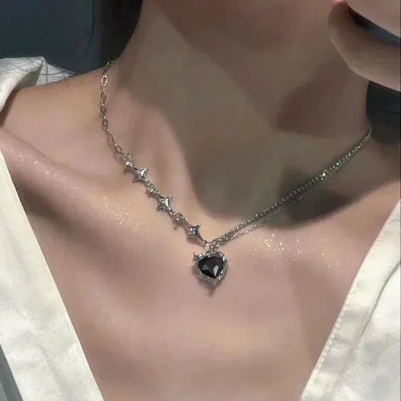 Y2K Star Zircon Pendant Necklace for Women Luxury Sweet Cool Girl Punk Heart Clavicle Chain  2023 New Fashion Jewelry Party Gift