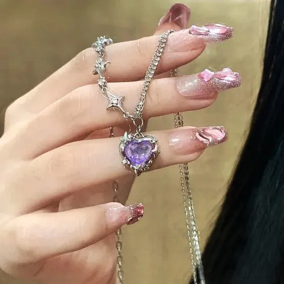 Y2K Star Zircon Pendant Necklace for Women Luxury Sweet Cool Girl Punk Heart Clavicle Chain  2023 New Fashion Jewelry Party Gift