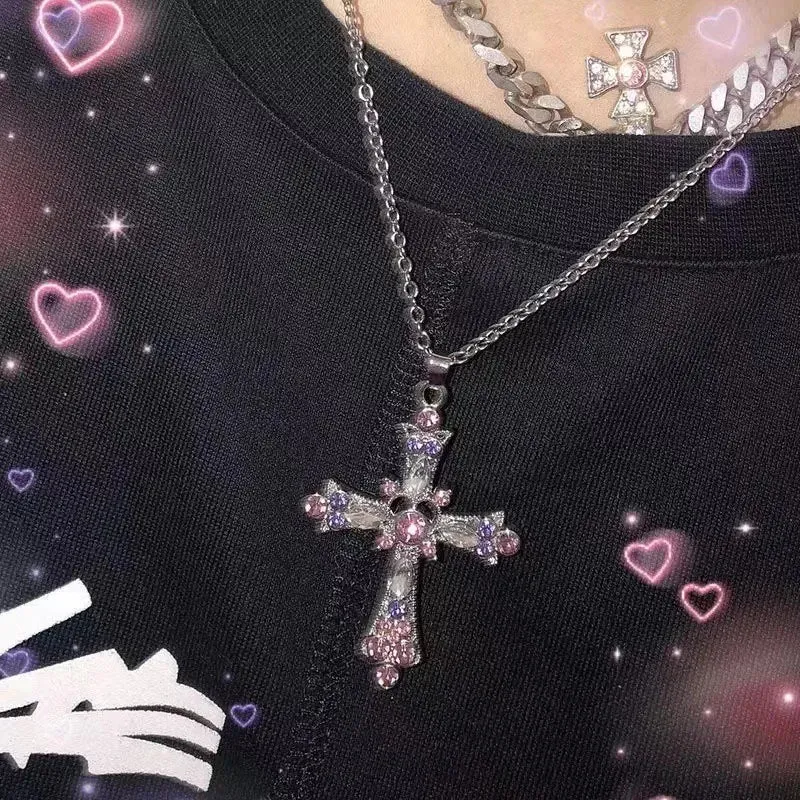 Y2K Star Zircon Pendant Necklace for Women Luxury Sweet Cool Girl Punk Heart Clavicle Chain  2023 New Fashion Jewelry Party Gift