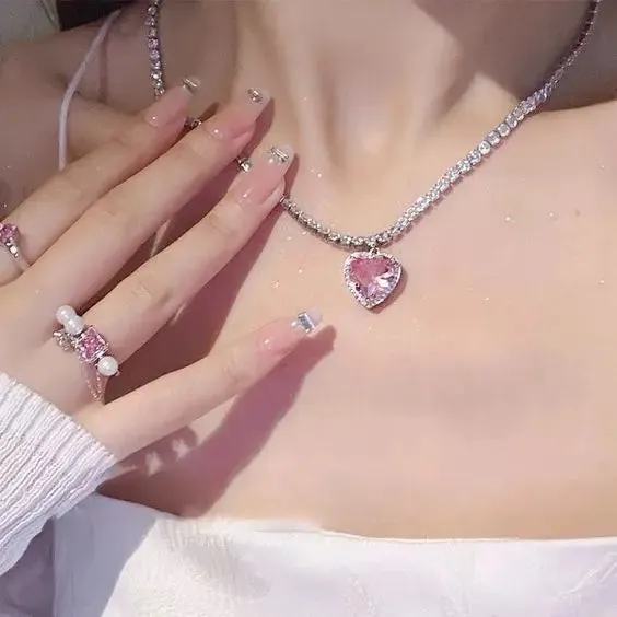 Y2K Star Zircon Pendant Necklace for Women Luxury Sweet Cool Girl Punk Heart Clavicle Chain  2023 New Fashion Jewelry Party Gift
