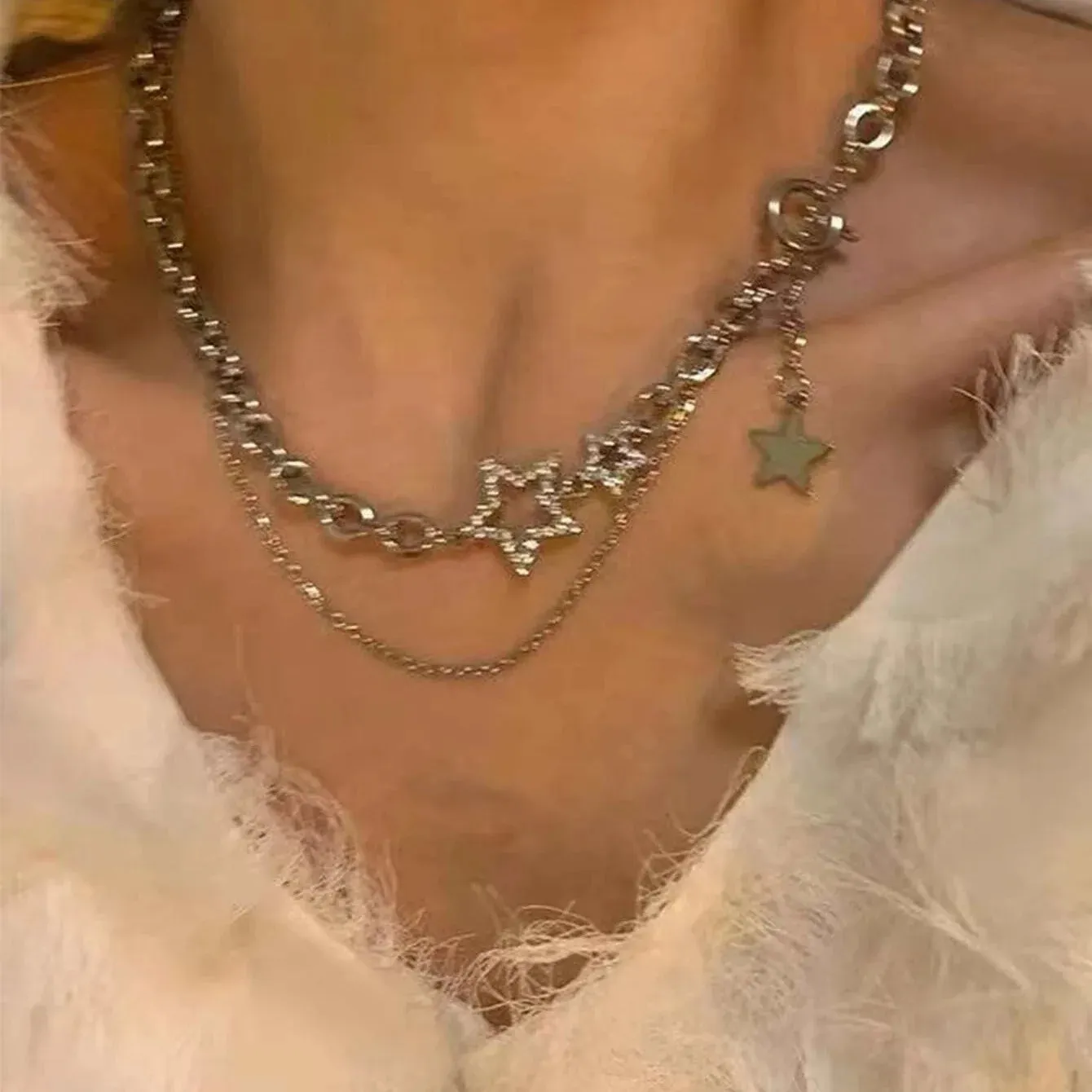 Y2K Star Zircon Pendant Necklace for Women Luxury Sweet Cool Girl Punk Heart Clavicle Chain  2023 New Fashion Jewelry Party Gift