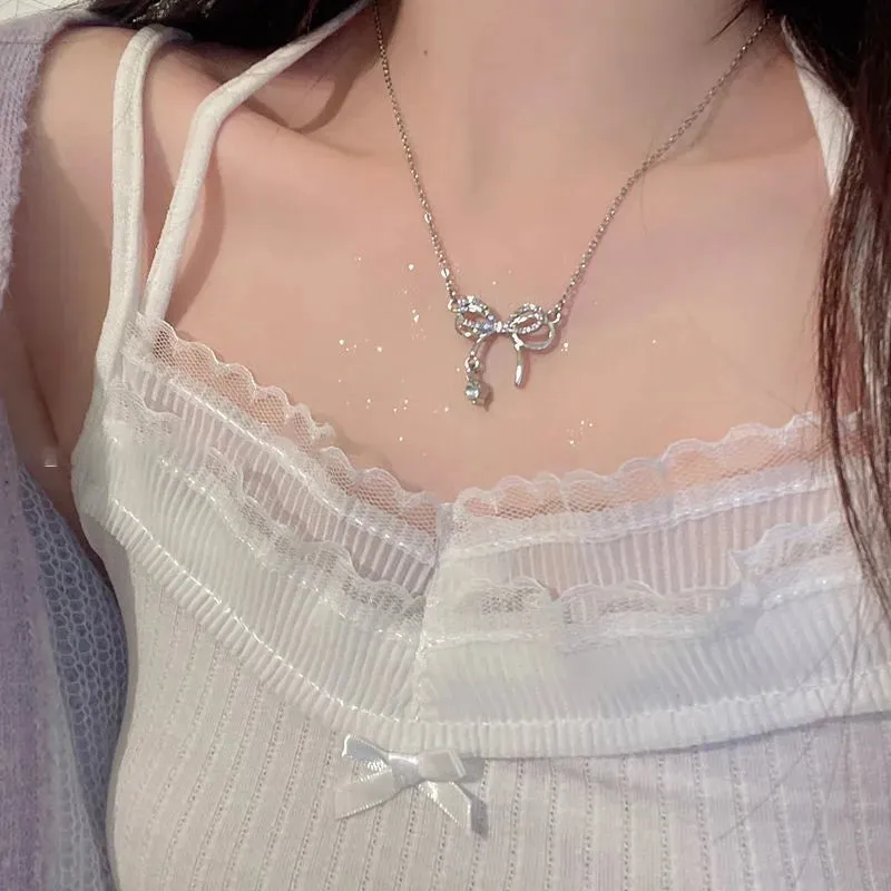 Y2K Star Zircon Pendant Necklace for Women Luxury Sweet Cool Girl Punk Heart Clavicle Chain  2023 New Fashion Jewelry Party Gift