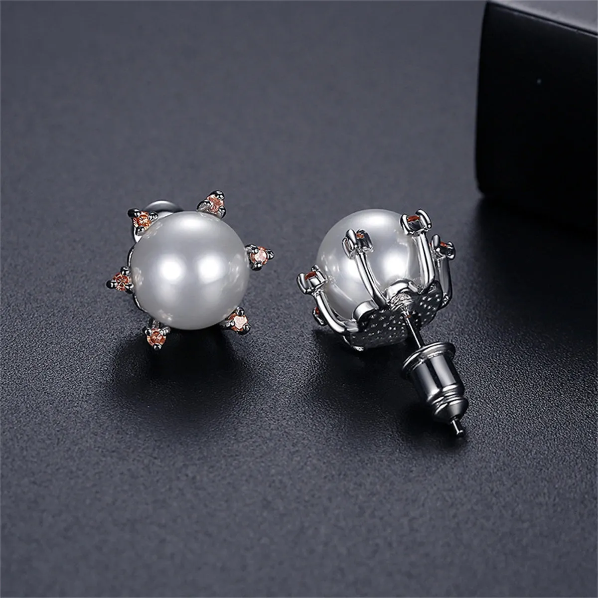 Yellow Cubic Zirconia & Pearl Silver-Plated Stud Earrings