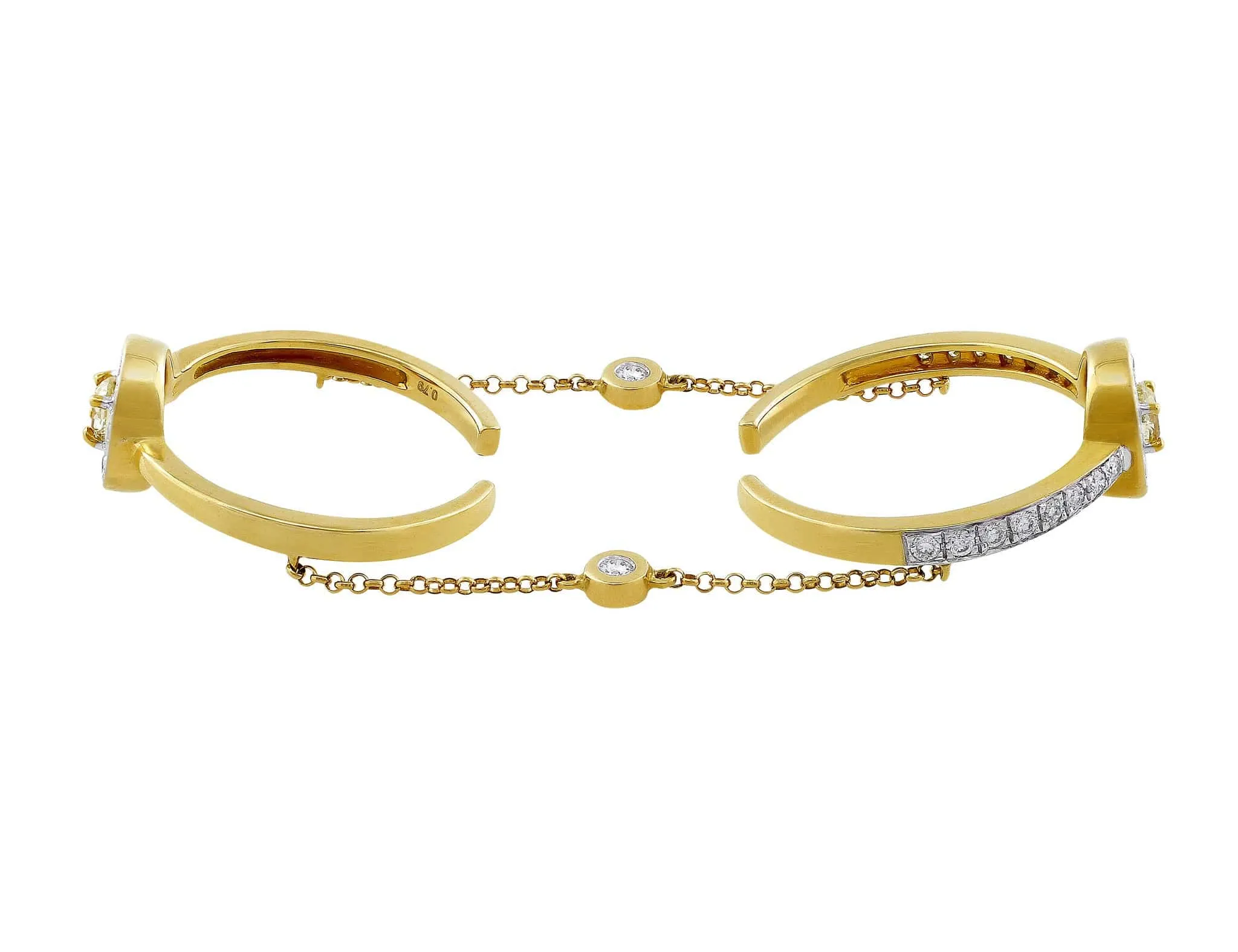 Yellow Gold Open Double Diamond Ring with Chain