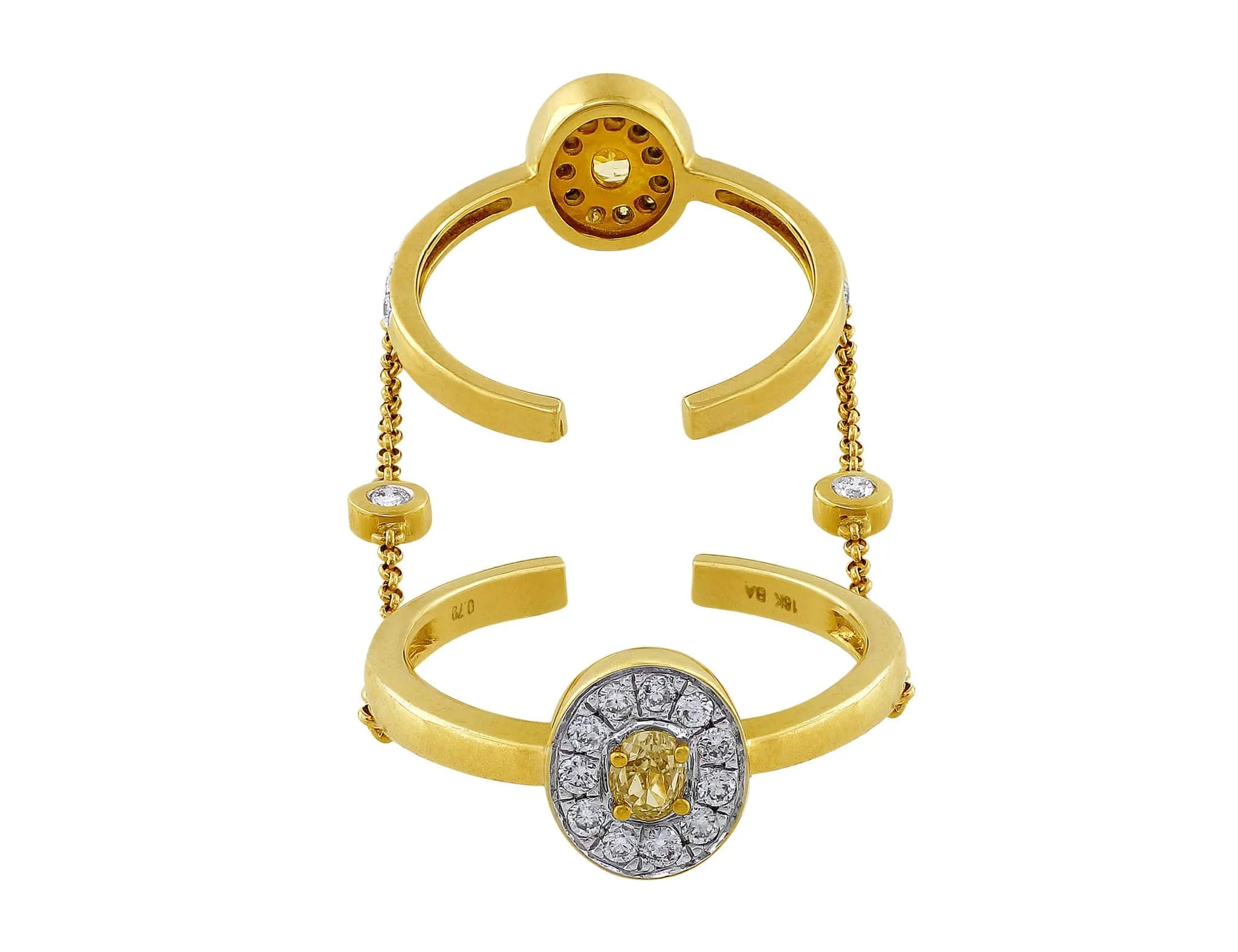Yellow Gold Open Double Diamond Ring with Chain