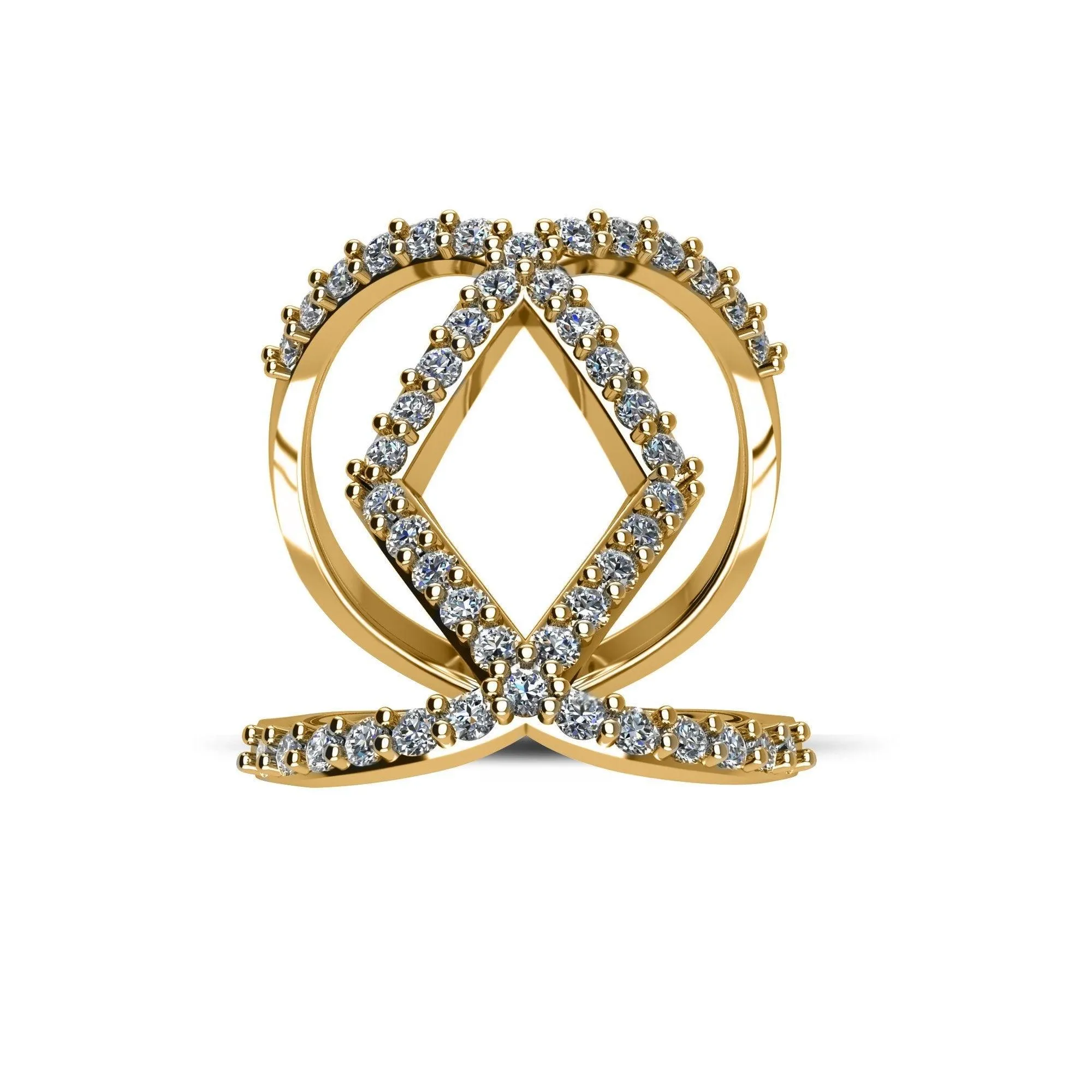 Yellow Gold Plated Cubic Zirconia Fashion Geo Ring in Sterling Silver
