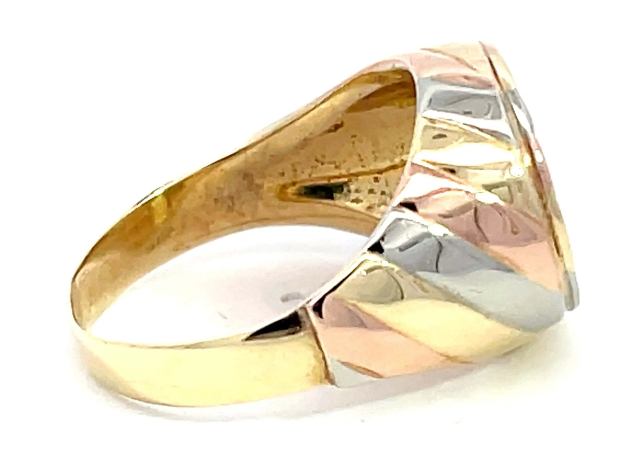 Yellow White and Rose Gold Diamond Signet Ring in 14k