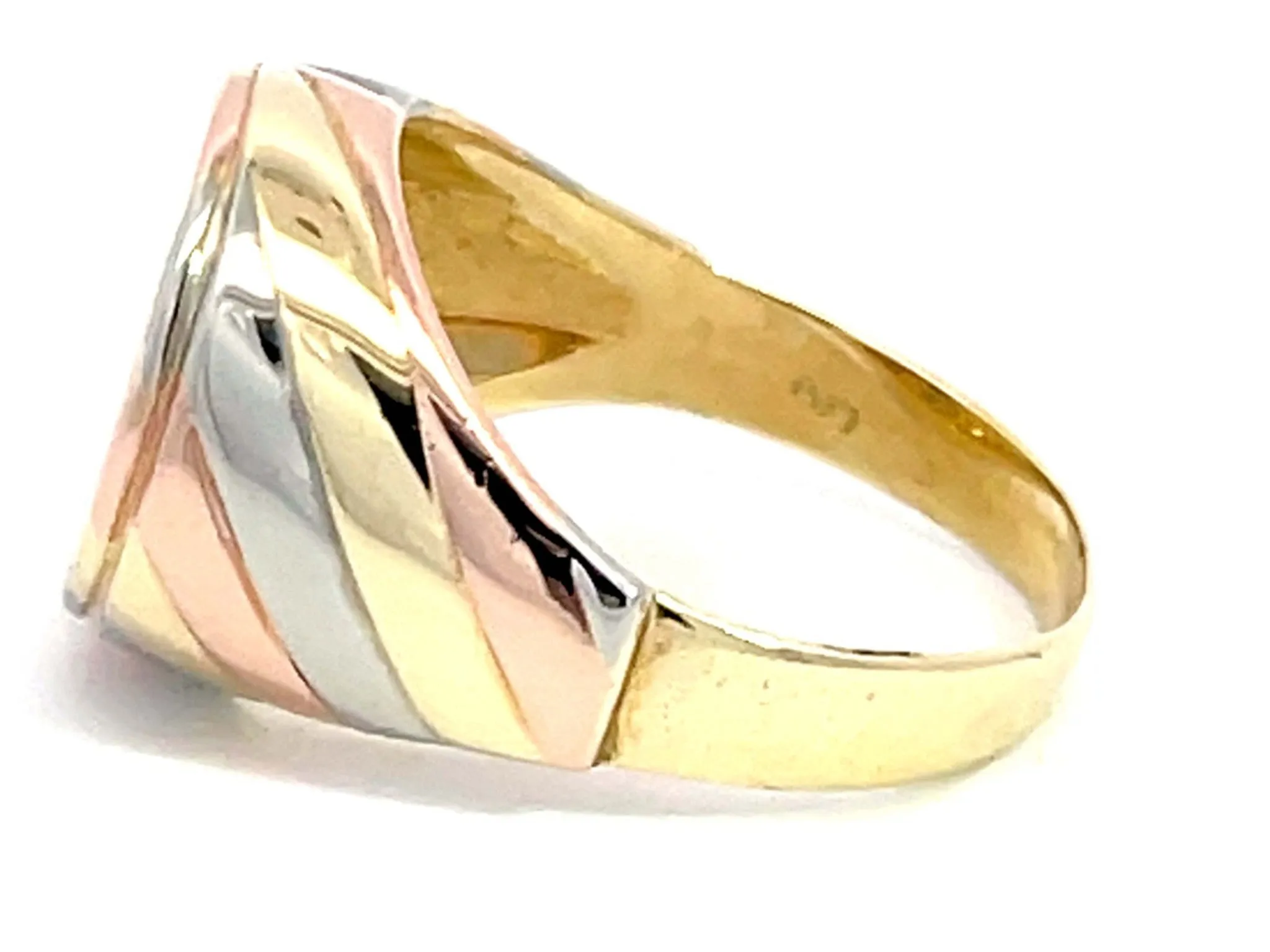 Yellow White and Rose Gold Diamond Signet Ring in 14k