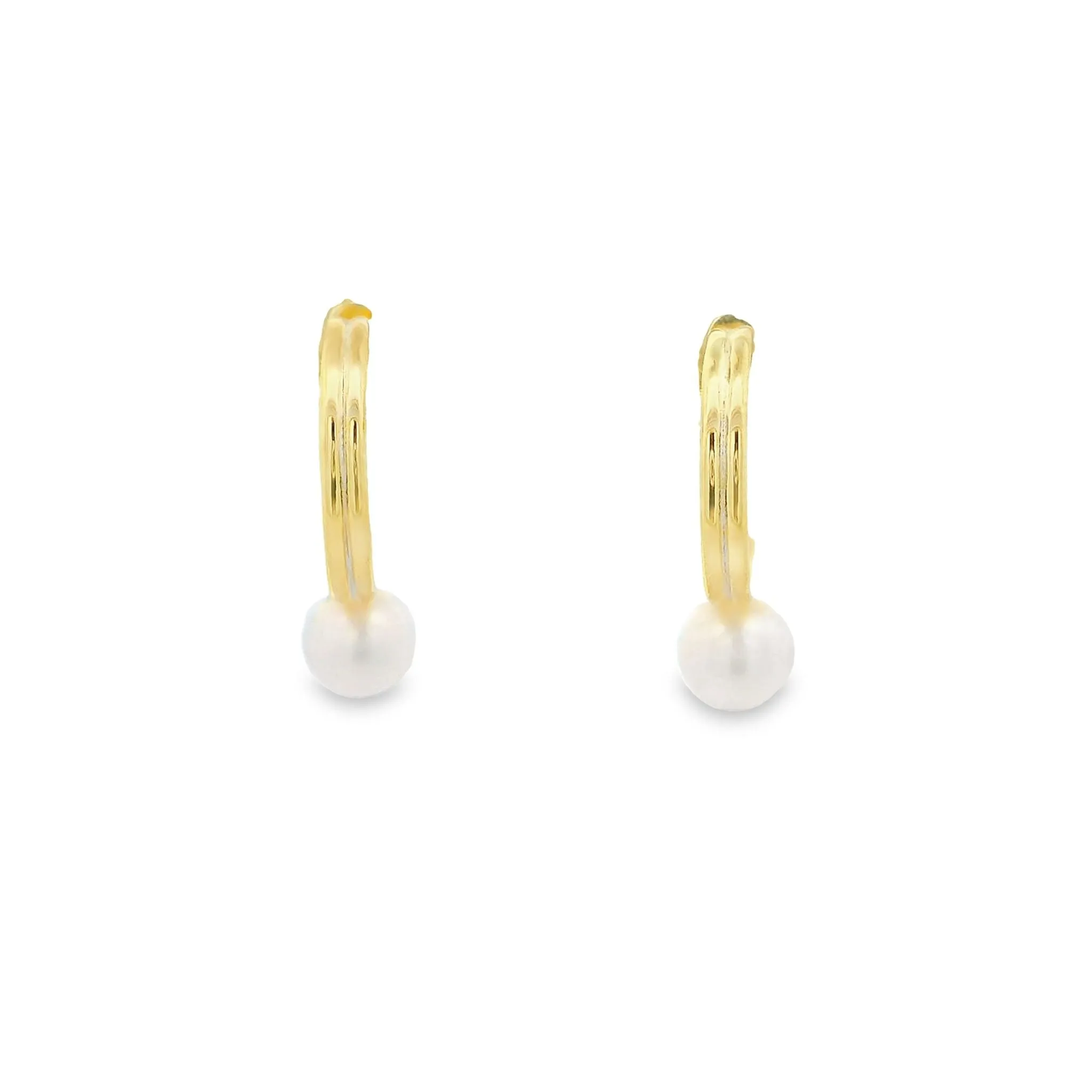 YG Plated Half Hoop Stud Earrings With Small Pearl Drop 18mm
