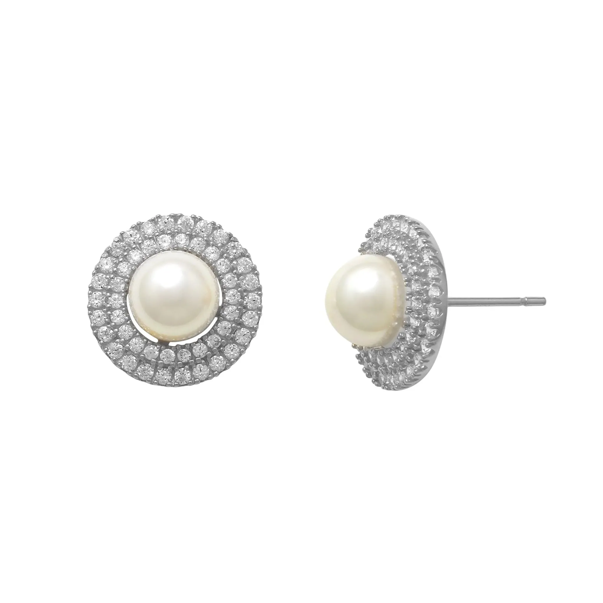 Zirconia & Pearl Stud Earrings (14K)